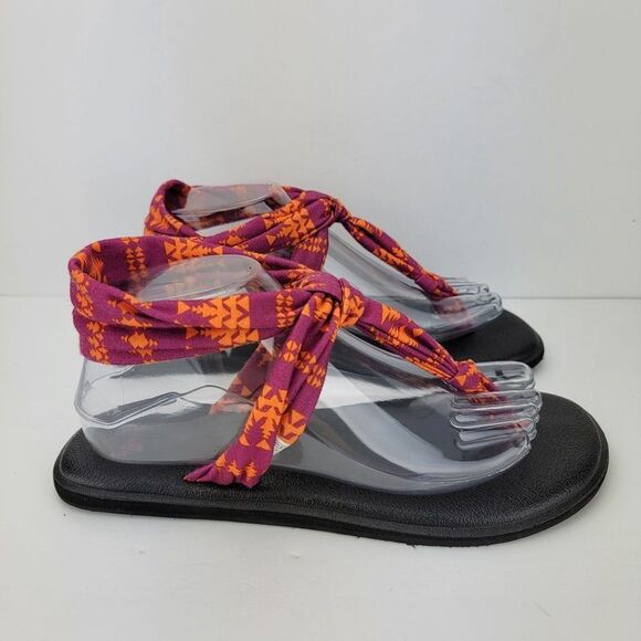 Sanuk Womens Size 9 Red Orange Thong Slingback Textile Sandals 1018676 - Picture 3 of 7